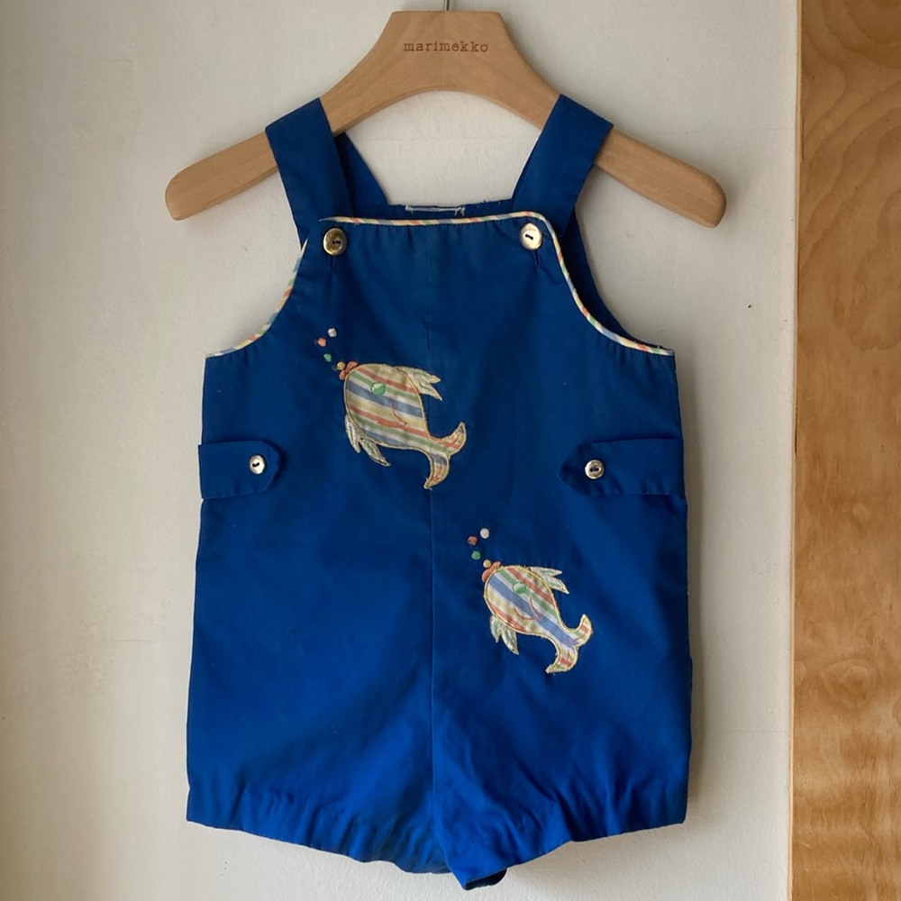 True Vintage toddler sunsuit romper jumpsuit with fish appliqués